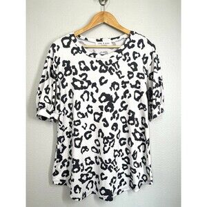 Love Kuza Boutique Leopard Print Top Cream & Black Blouse Womens Size L‎ Soft